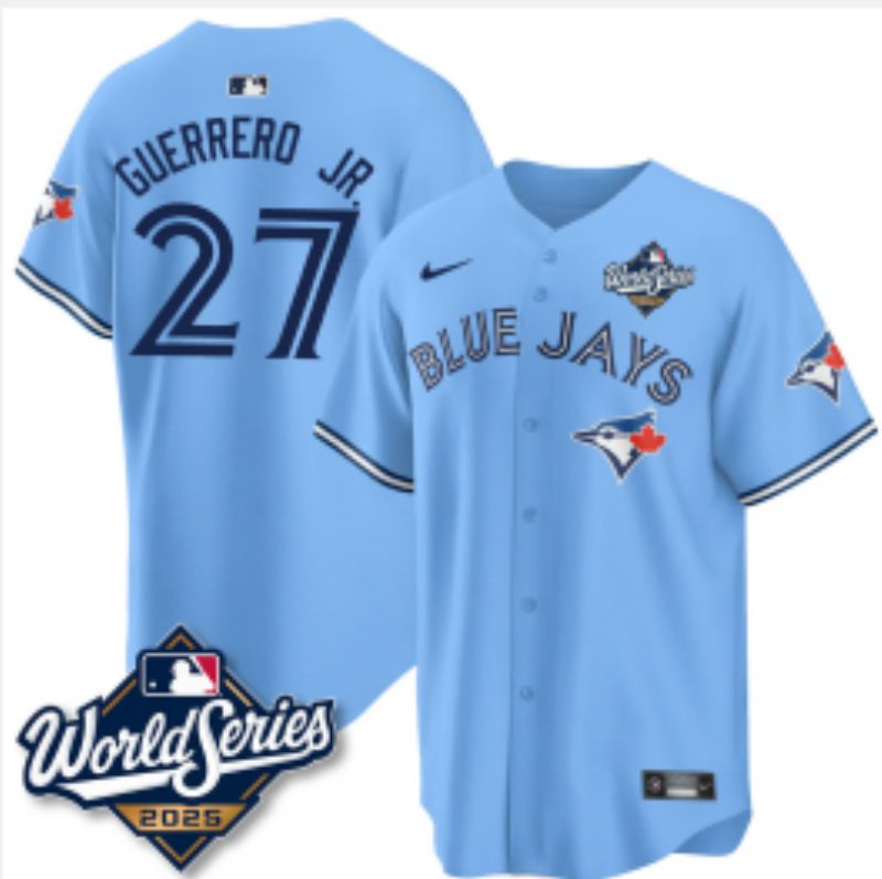 Men 2025 Nike Toronto Blue Jays #27 Guerrero jr Light Blue Game MLB Jersey 01